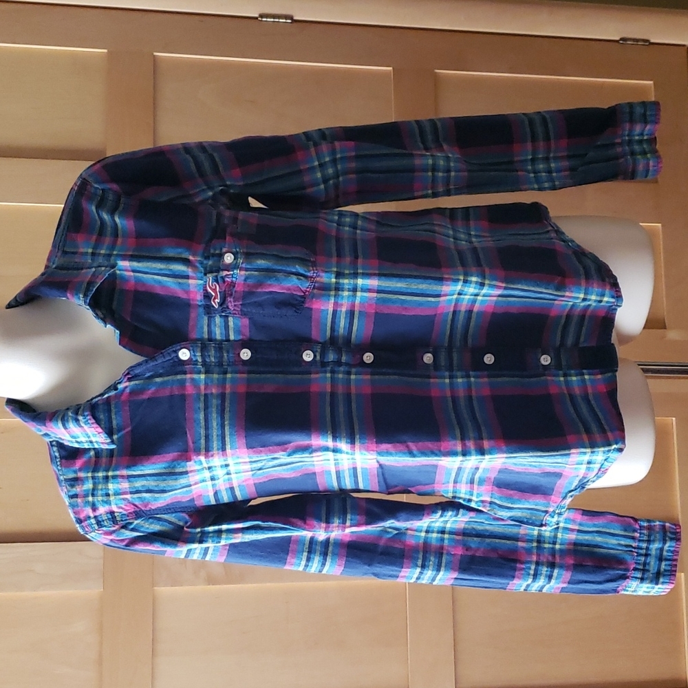 Hollister Plaid Long Sleeve Button Down Shirt Top Size Medium